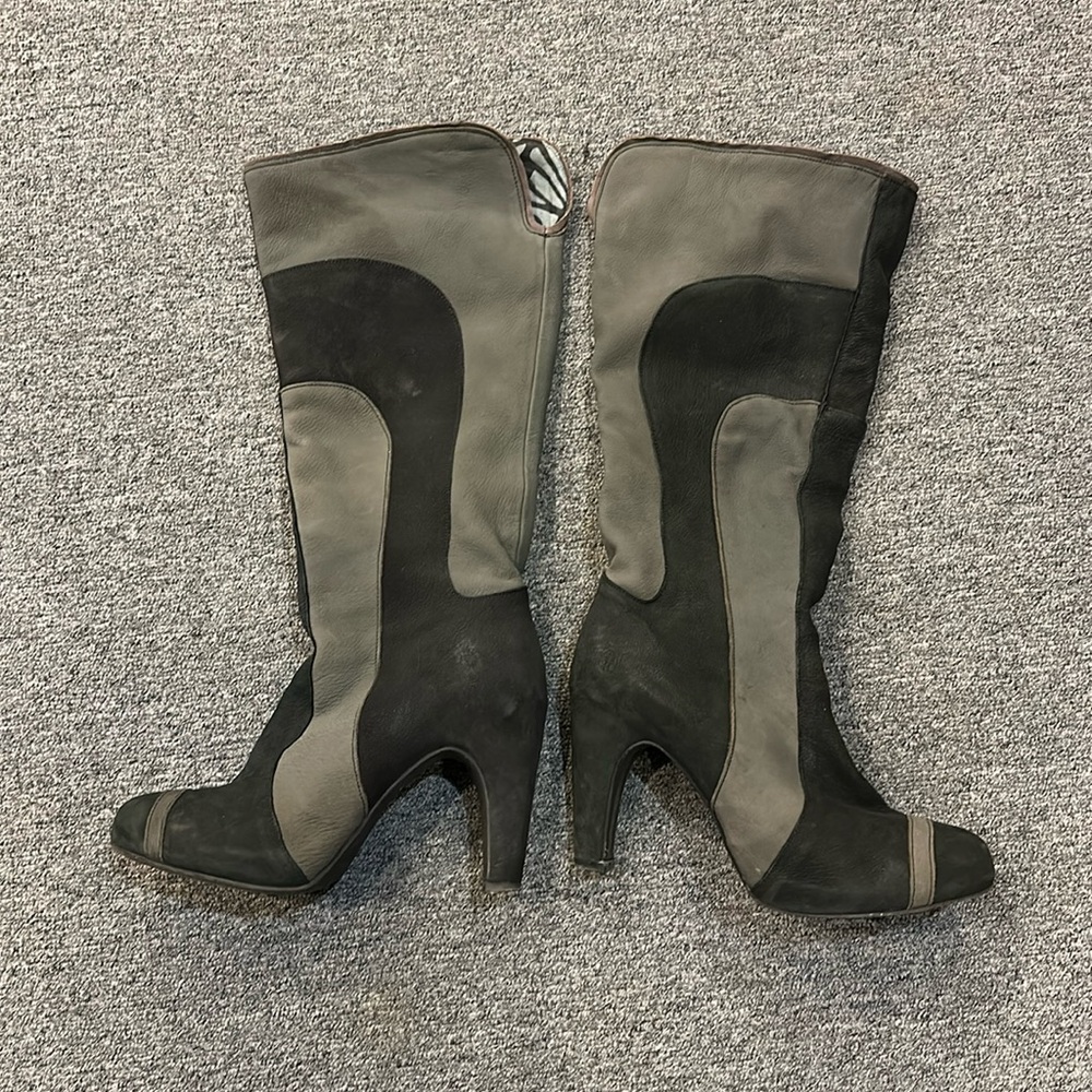 Fly London Black and Gray Heeled Boots